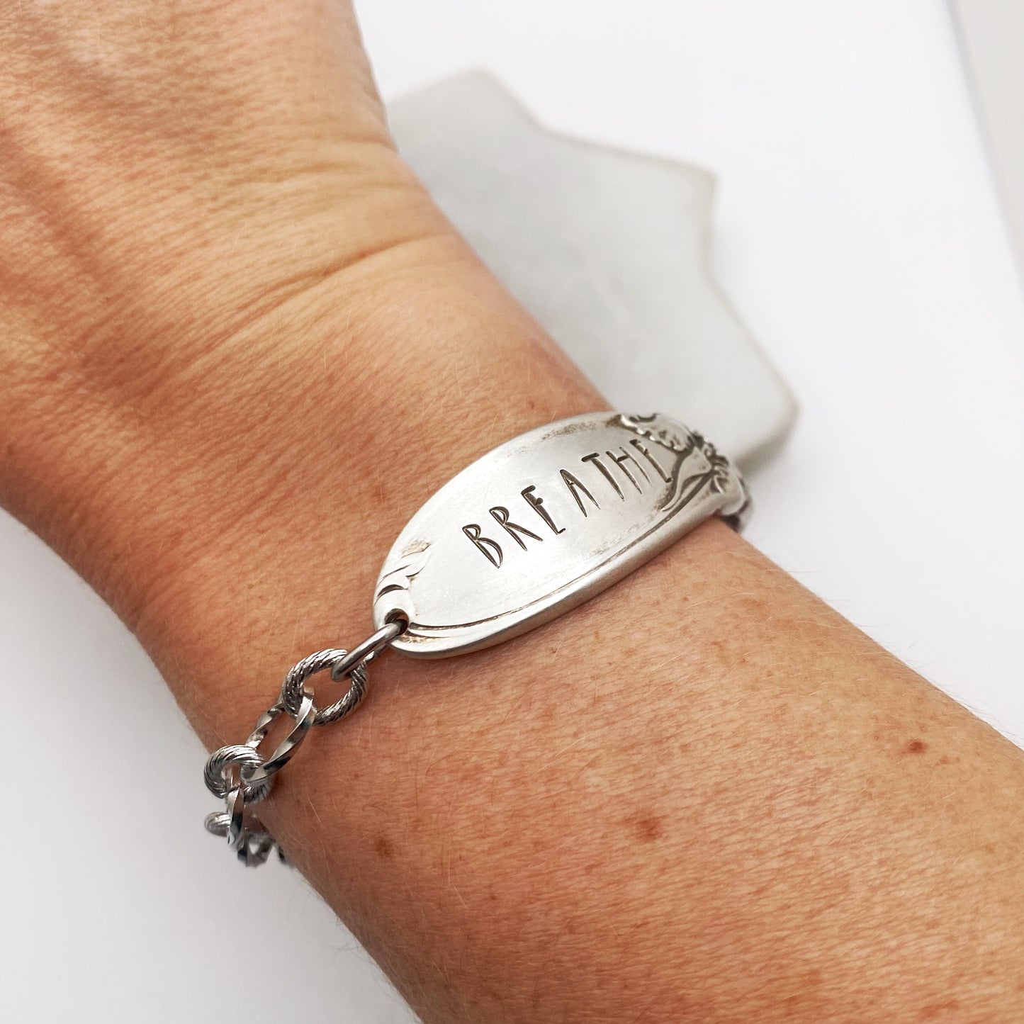 Breathe, White Orchid 1953, Half Chain Bracelet, Vintage Spoon Handle, Antique Spoon Bracelet Bracelets callistafaye