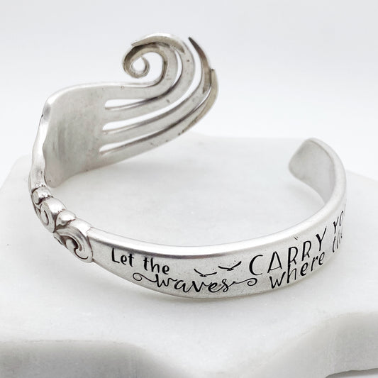 Let the Waves Carry You Where the Light Cannot, South Seas 1955, Cuff Bracelet, Vintage Silverware Jewelry, Fork Cuff Bracelet Bracelets callistafaye   