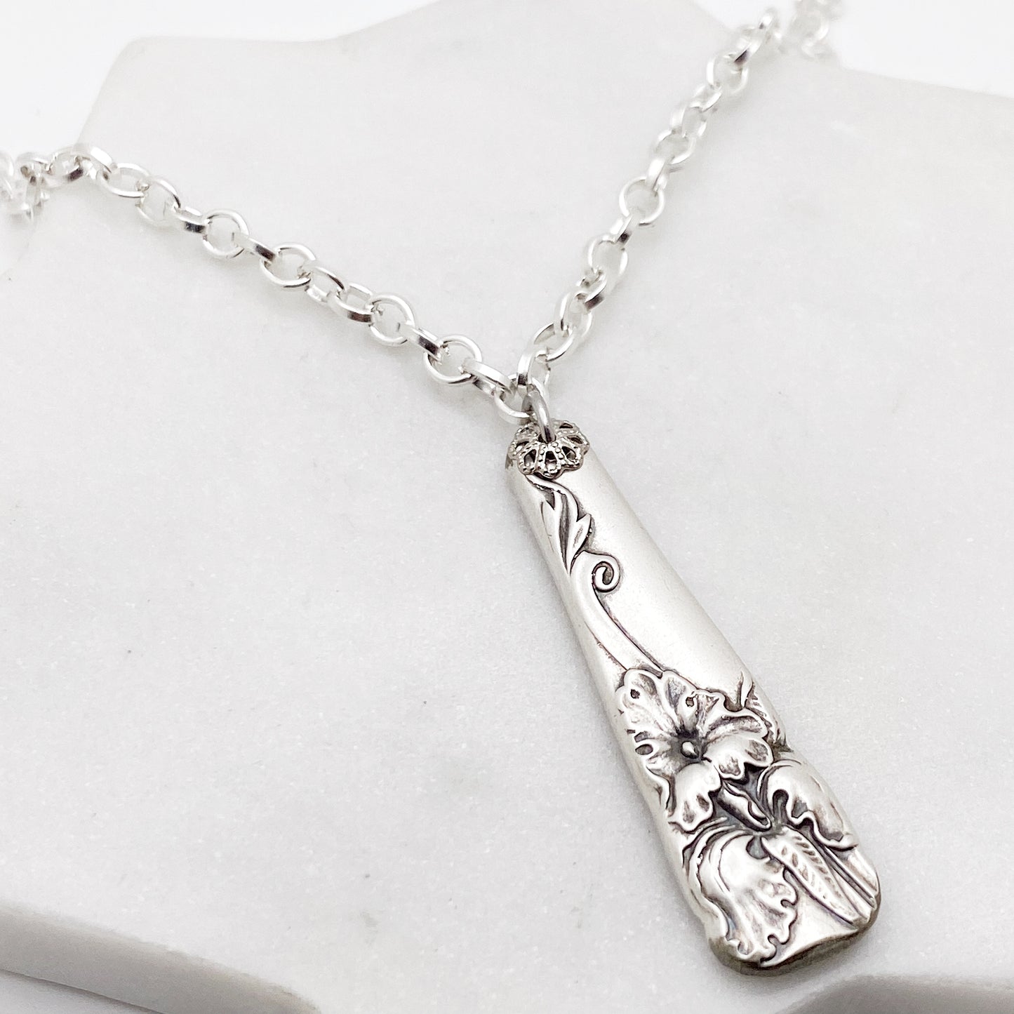 White Orchid 1953, Reclaimed Spoon Handle Pendant, Vintage Silver Necklace Necklaces callistafaye   