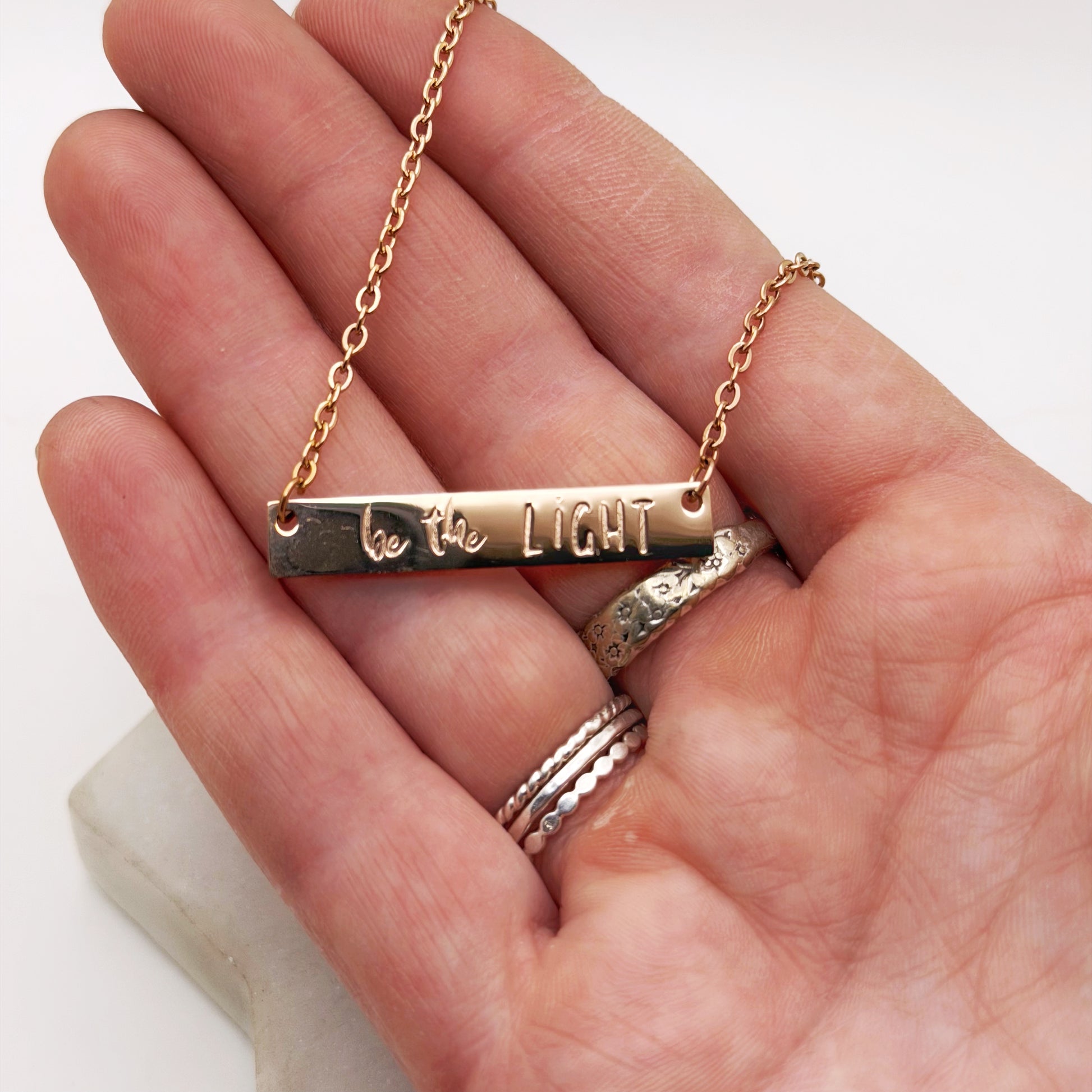 Be the Light, Hand Stamped Bar Affirmation Necklace Necklaces sst callistafaye