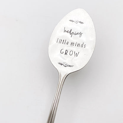 Helping Little Minds Grow, Plant Marker, Teacher Gift, Vintage Spoon Plant Stake, Hand Stamped Houseplant Decor Plant Stake callistafaye