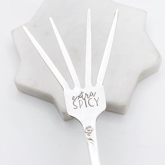 Extra Spicy, Caesar Cocktail Fork, Bloody Mary Garnish Fork, Hand Stamped Vintage Fork Forks callistafaye   