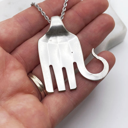 Elefork Necklace, Elephant Fork Pendant, Vintage Silverware Jewelry Necklaces callistafaye f  