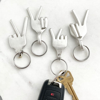 Peace, Fork Mood Keychain, Hand Gesture Keychain, Vintage Silverware Keychain Keychains callistafaye   