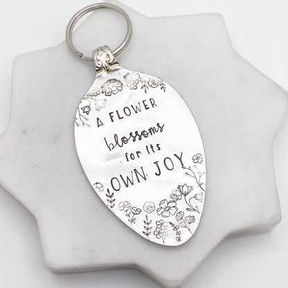 A Flower Blossoms for its Own Joy, Hand Stamped Vintage Spoon Keychain Keychains callistafaye   