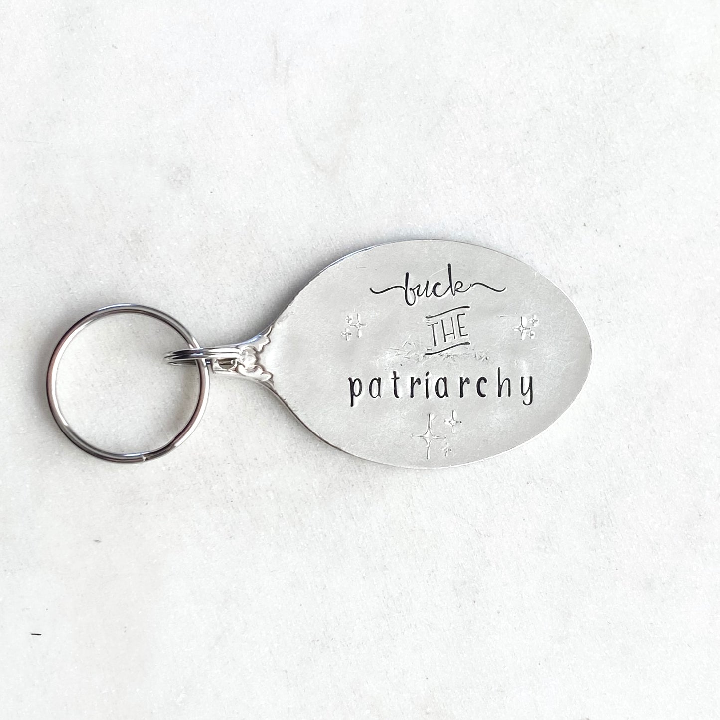 Fuck the Patriarchy, Hand Stamped Vintage Spoon Keychain Keychains callistafaye   