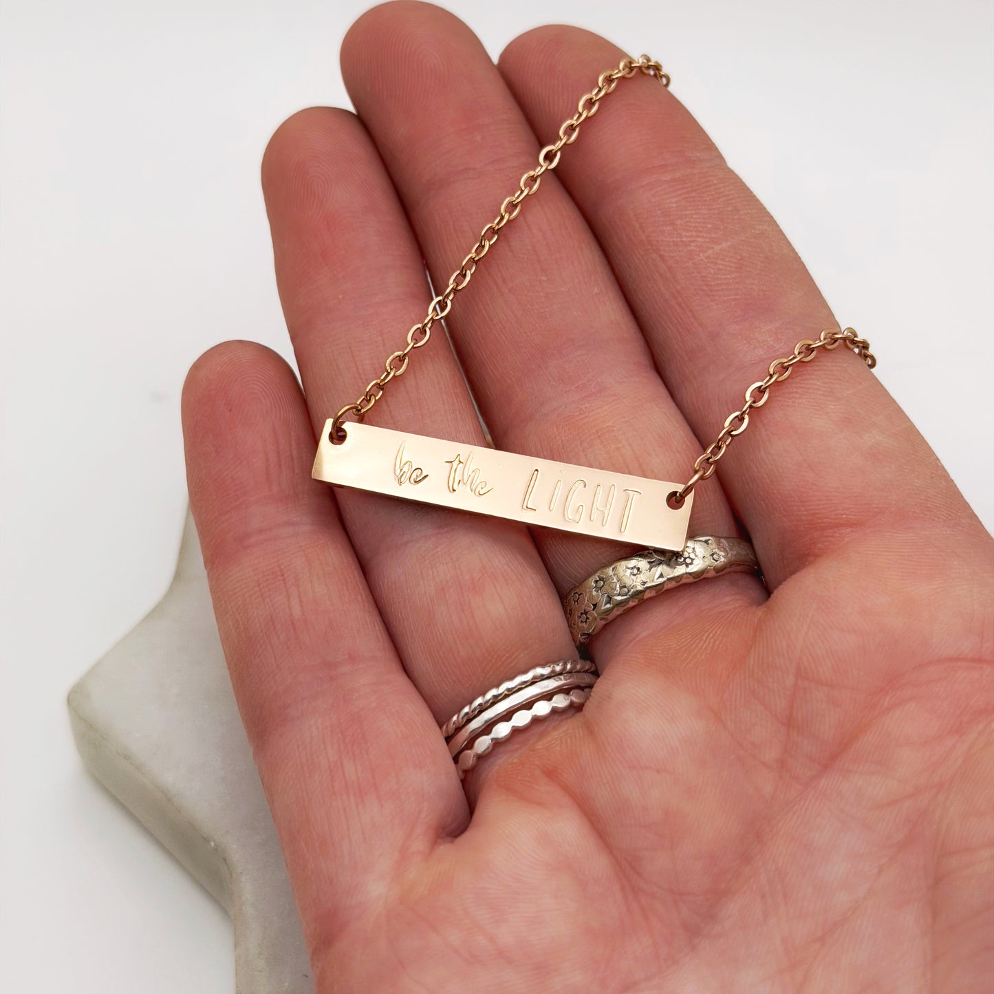 Be the Light, Hand Stamped Bar Affirmation Necklace Necklaces sst callistafaye
