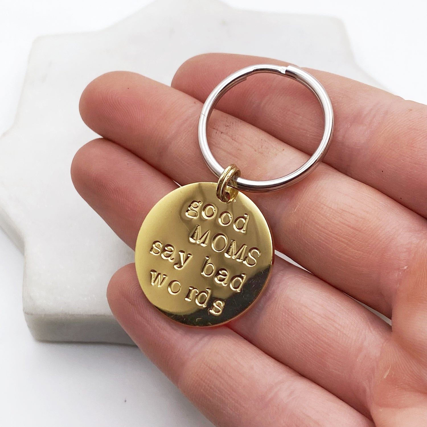 Good Moms Say Bad Words, Hand Stamped Stainless Steel Keychain Keychains callistafaye