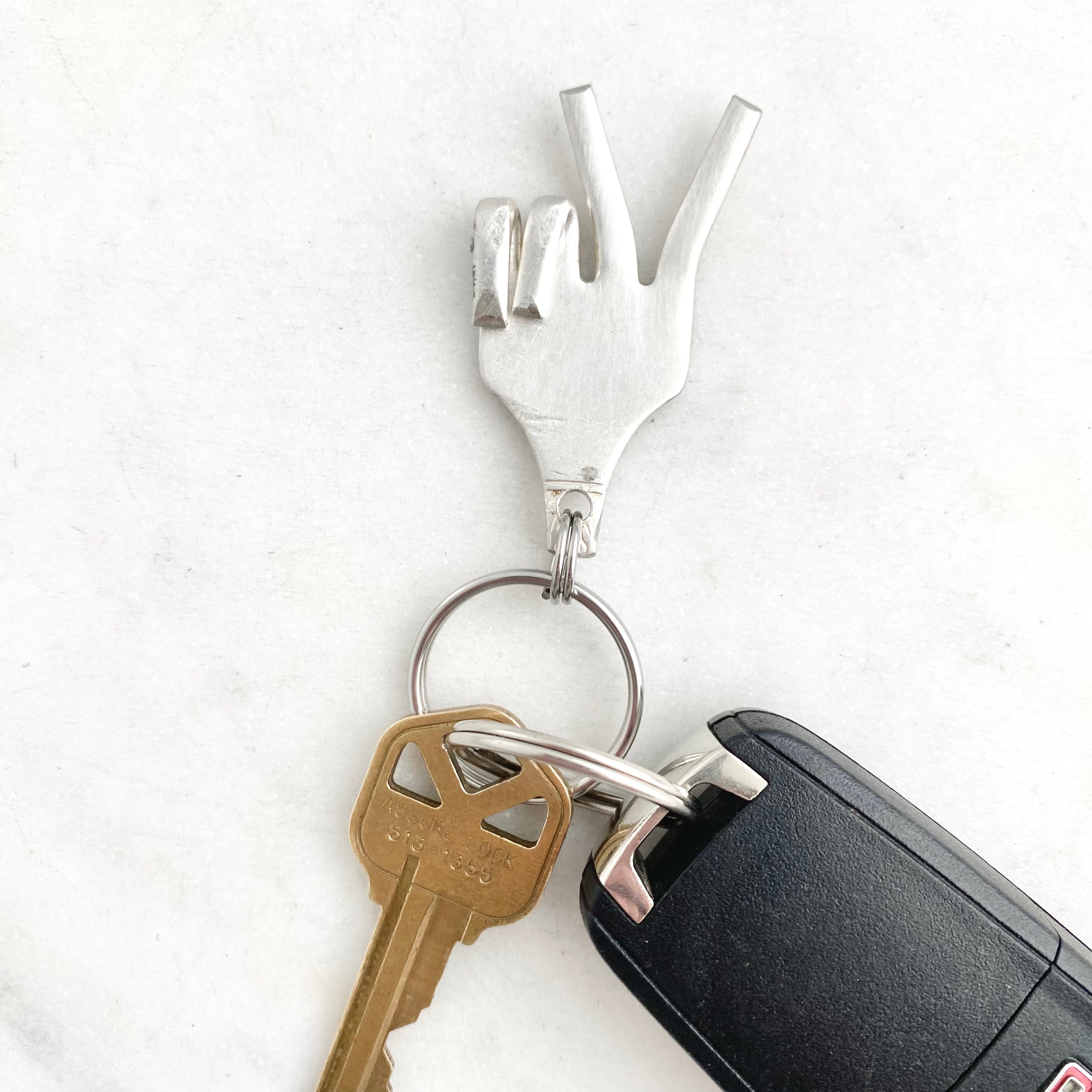 Peace, Fork Mood Keychain, Hand Gesture Keychain, Vintage Silverware K ...