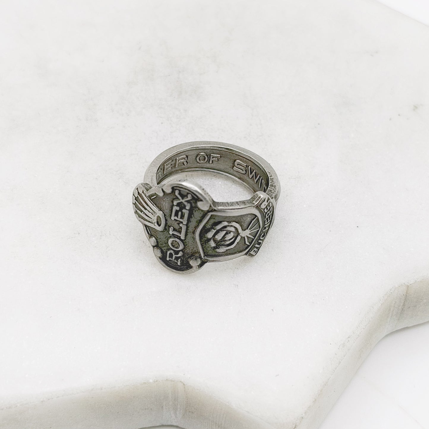 Rolex Spoon Ring, Custom Size, Rolex Rose, Lucerne, RARE Vintage Souvenir Spoon Ring, Stainless Steel Spoon Ring, Reclaimed Collector's Spoon Ring Rings callistafaye