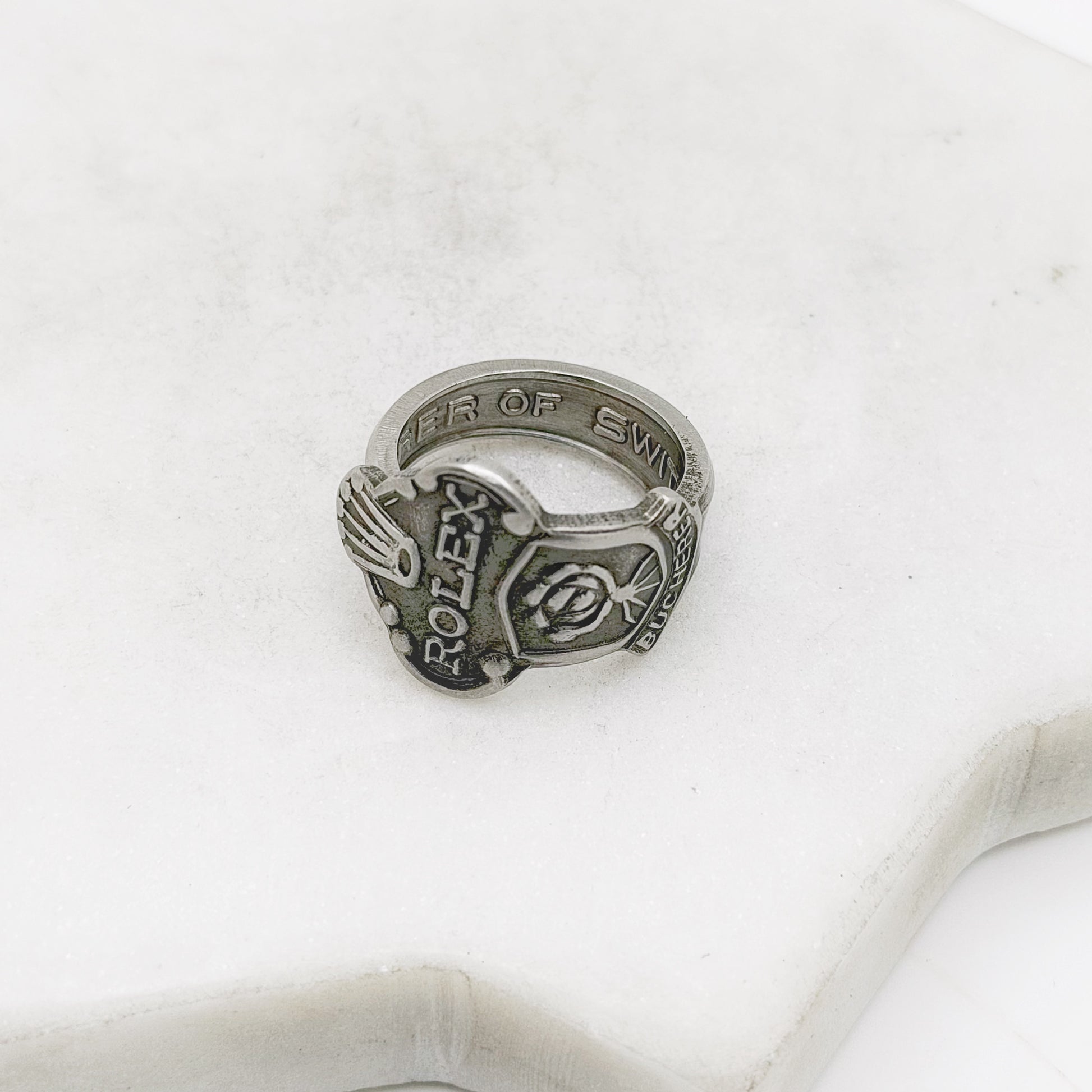 Rolex Spoon Ring, Custom Size, Rolex Rose, Lucerne, RARE Vintage Souvenir Spoon Ring, Stainless Steel Spoon Ring, Reclaimed Collector's Spoon Ring Rings callistafaye