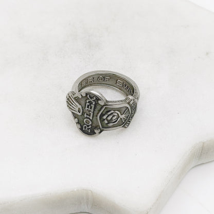 Rolex Spoon Ring, Custom Size, Rolex Rose, Lucerne, RARE Vintage Souvenir Spoon Ring, Stainless Steel Spoon Ring, Reclaimed Collector's Spoon Ring Rings callistafaye