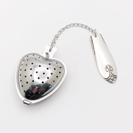 Exquisite 1940 Tea Infuser, Loose Leaf Tea Steeper, Heart Shape Tea Diffuser with chain and Vintage Silverware Charm, Stainless Steel Tea Ball Strainer Tea Infuser callistafaye   