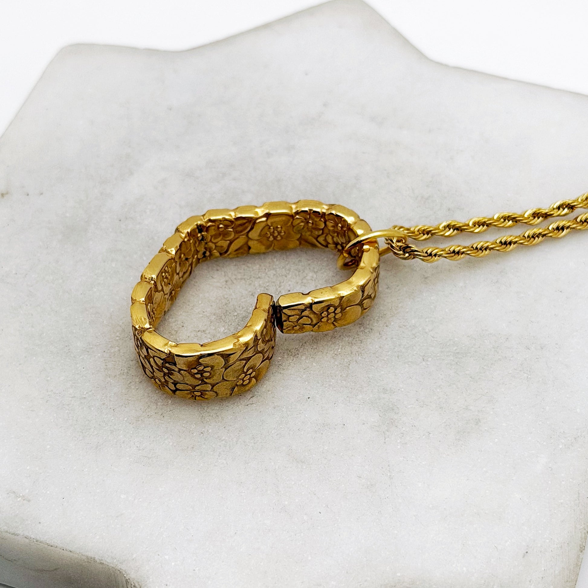 Golden Love Precious Flower 1970, ULTRA RARE Small Floating Heart, Vintage Spoon Jewelry Hearts callistafaye