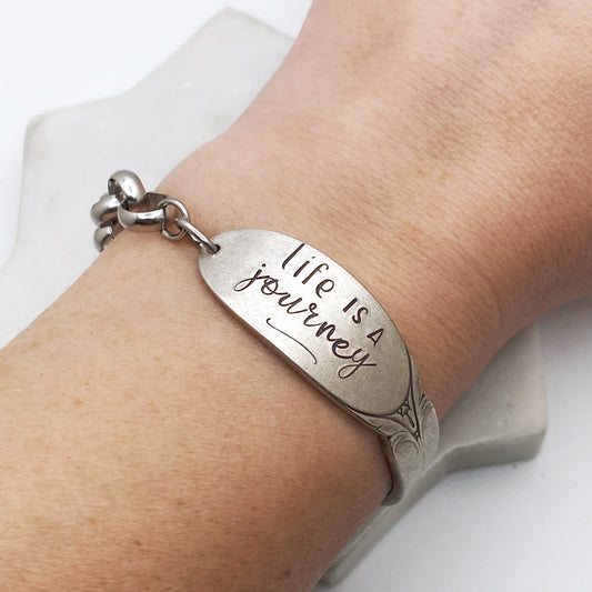 Life is a Journey, Sylvia 1934, Half Chain Bracelet, Vintage Spoon Handle, Antique Spoon Bracelet Bracelets callistafaye   