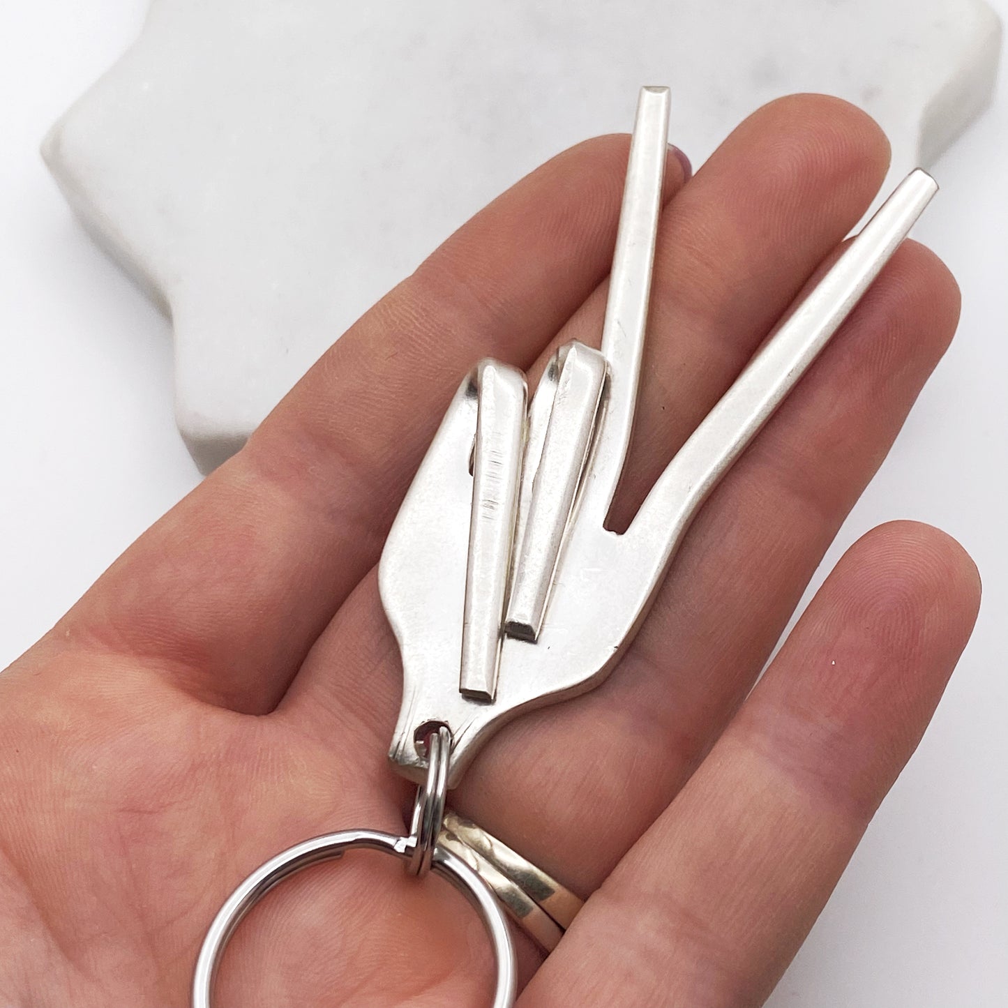 Peace, Fork Mood Keychain, Hand Gesture Keychain, Vintage Silverware Keychain Keychains callistafaye   