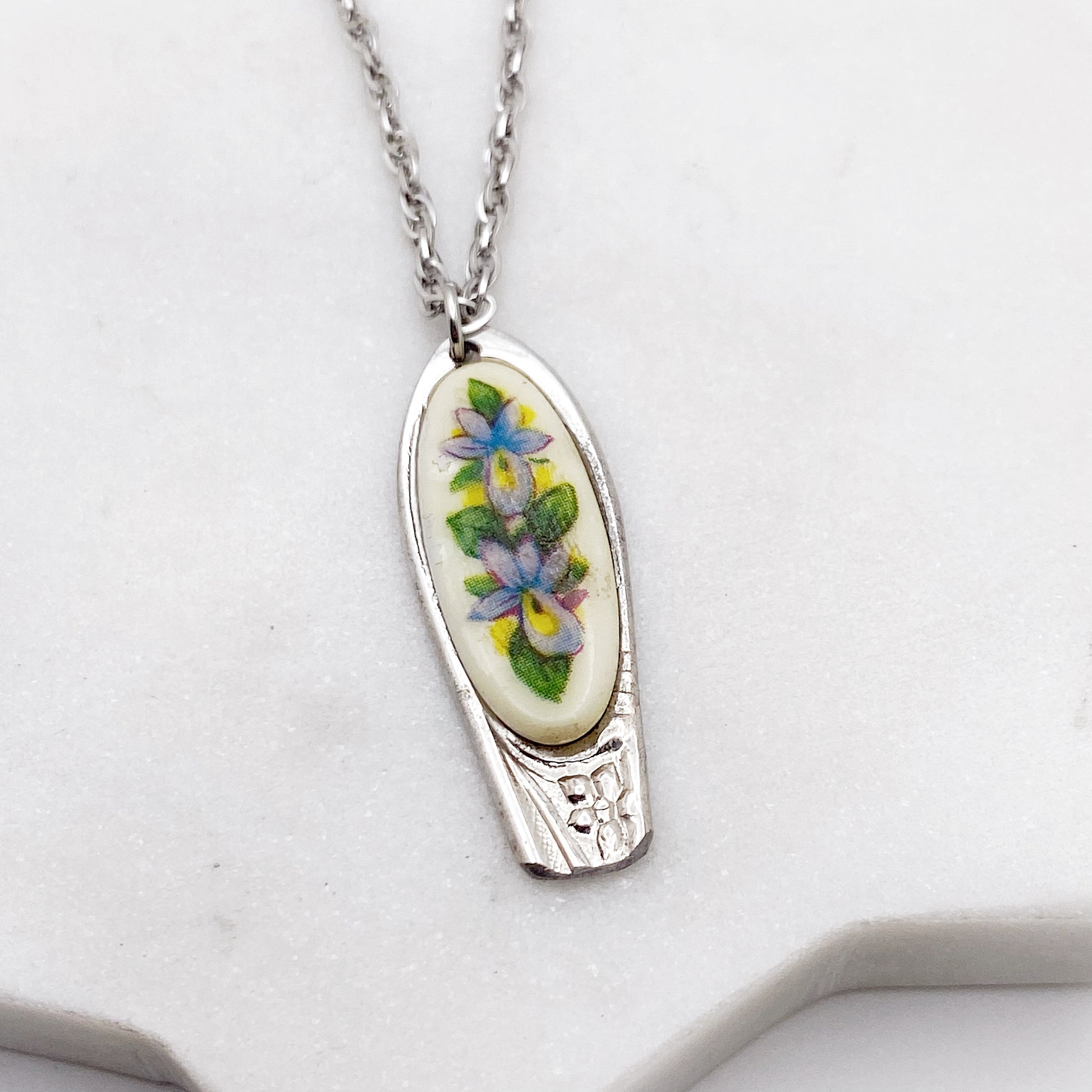 Iris Pendant, February Birth Month, Reclaimed Collector's Spoon Necklace, Vintage Souvenir Spoon Jewelry Necklaces callistafaye   