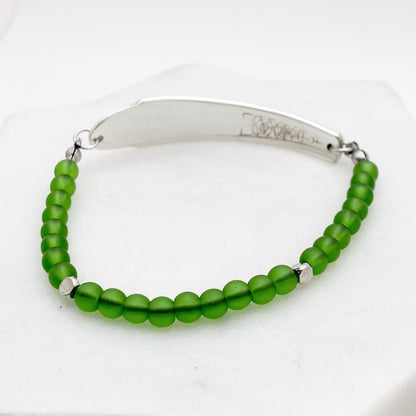 Custom Sea Glass, Personalized Beaded Silverware Stretch Bracelet, Vintage Spoon Handle, Antique Spoon Bracelet
