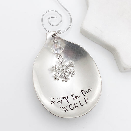 Joy to the World, Spoon Bowl Ornament, Hand Stamped Vintage Spoon Ornament, Snowflake Ornament Ornaments callistafaye   