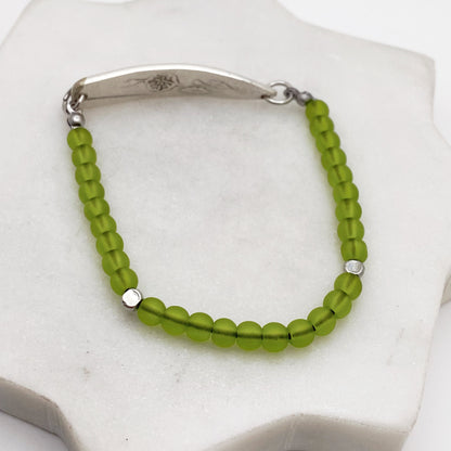 Custom Sea Glass, Personalized Beaded Silverware Stretch Bracelet, Vintage Spoon Handle, Antique Spoon Bracelet