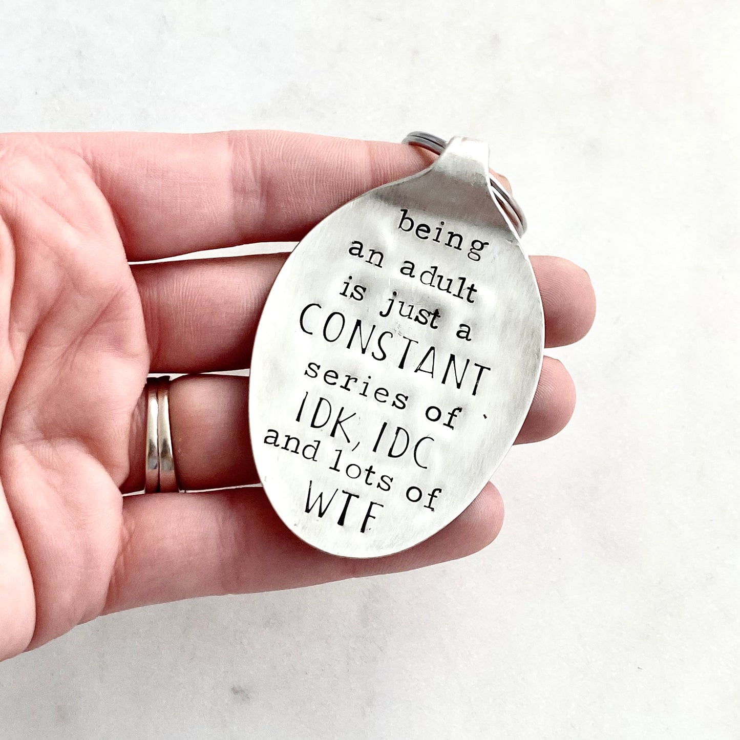 Being an Adult..., Hand Stamped Vintage Spoon Keychain Keychains callistafaye   