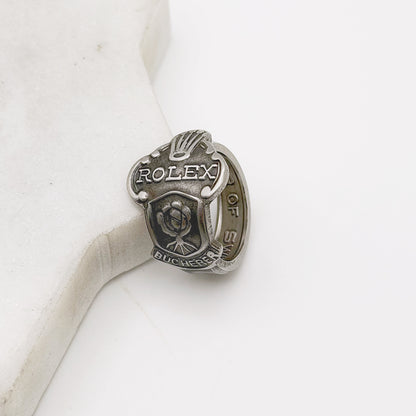Rolex Spoon Ring, Custom Size, Rolex Rose, Lucerne, RARE Vintage Souvenir Spoon Ring, Stainless Steel Spoon Ring, Reclaimed Collector's Spoon Ring Rings callistafaye