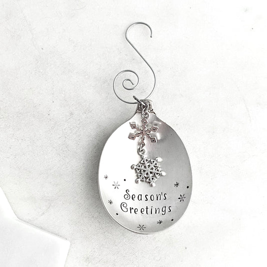 Season's Greetings, Spoon Bowl Ornament, Hand Stamped Vintage Spoon Ornament, Snowflake Ornament Ornaments callistafaye   