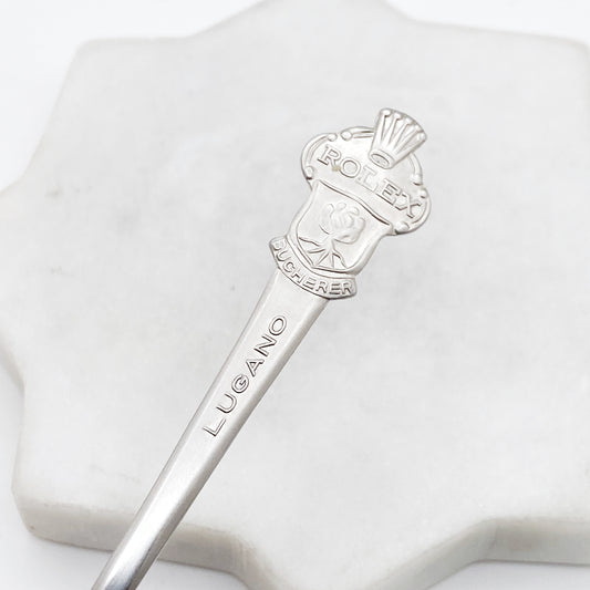 Rolex Spoon Ring, Custom Size, Rolex Rose, Lugano, RARE Vintage Souvenir Spoon Ring, Stainless Steel Spoon Ring, Reclaimed Collector's Spoon Ring Rings callistafaye