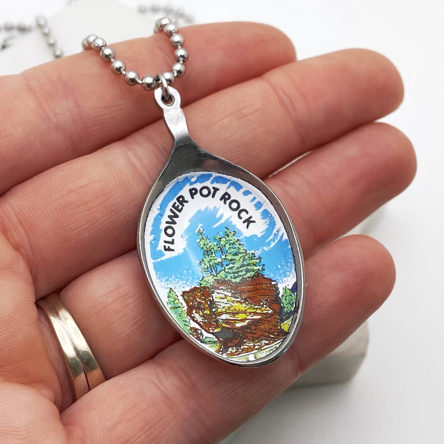 Flower Pot Rock Pendant, New Brunswick Provincial Jewelry, Reclaimed Collector's Spoon Necklace, Vintage Souvenir Spoon Jewelry Necklaces callistafaye   