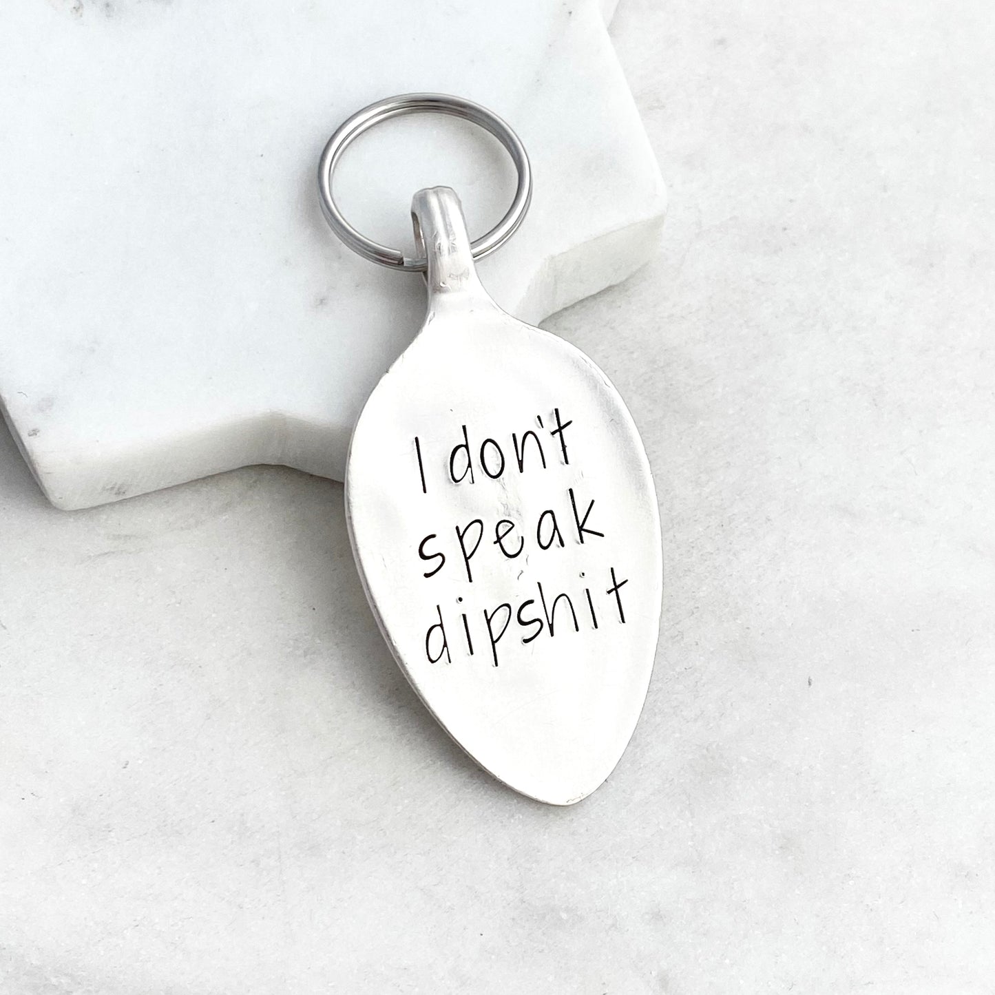 I Don't Speak Dipshit, Hand Stamped Vintage Spoon Keychain Keychains callistafaye   