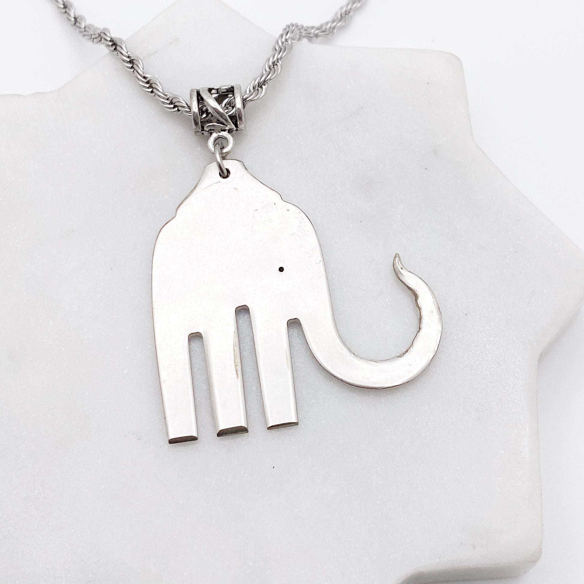 Elefork Necklace, Elephant Fork Pendant, Vintage Silverware Jewelry Necklaces callistafaye c  