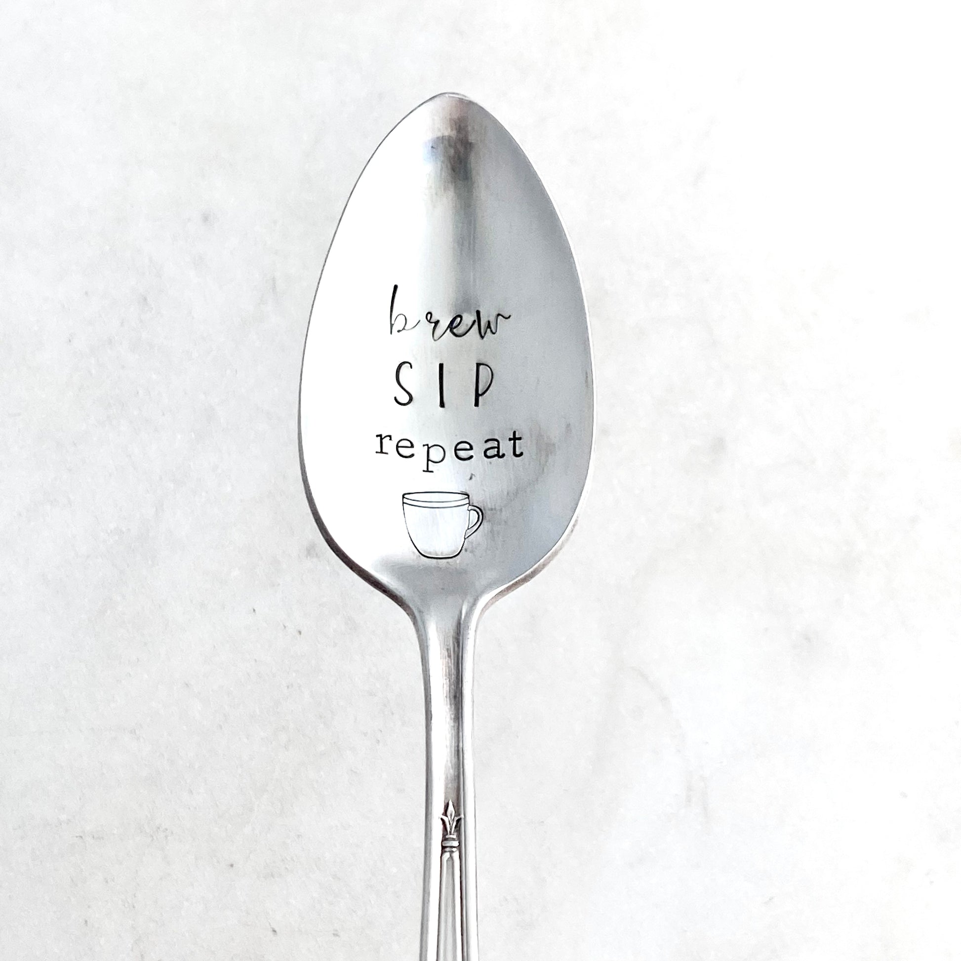 Brew Sip Repeat, Hand Stamped Vintage Spoon Spoons callistafaye   