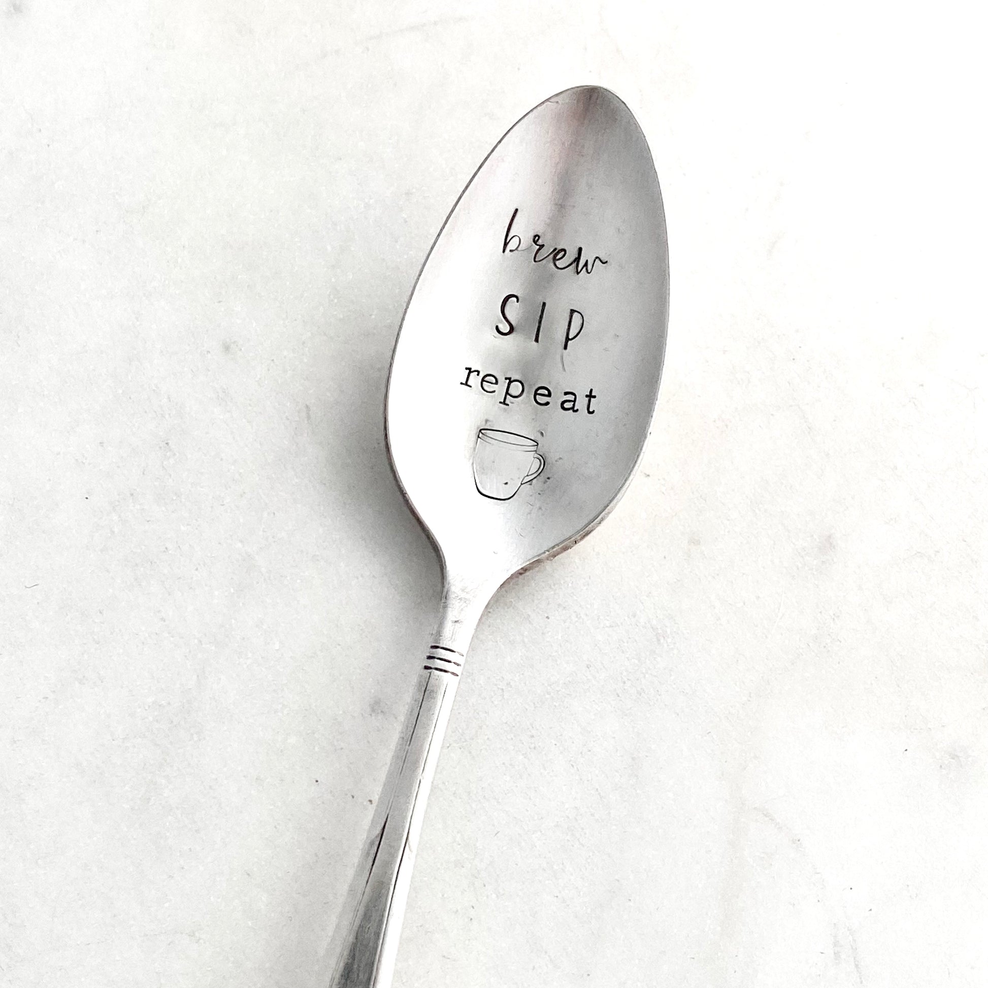 Brew Sip Repeat, Hand Stamped Vintage Spoon Spoons callistafaye   