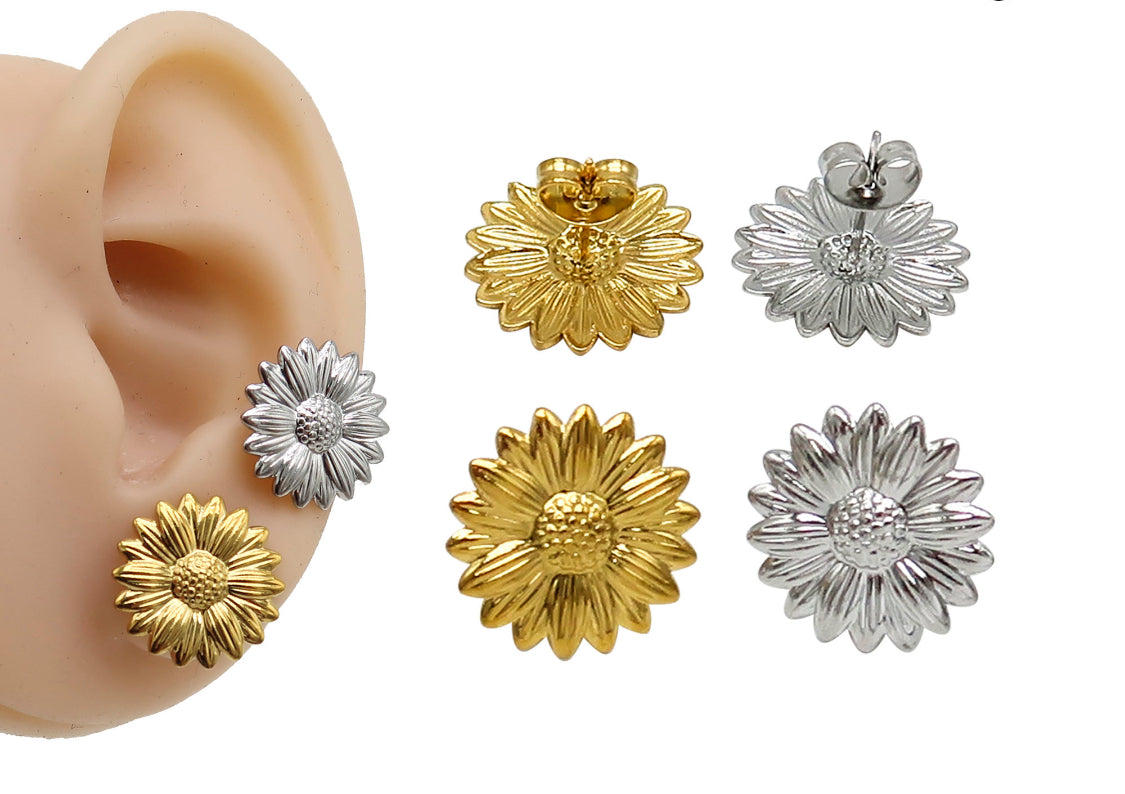 Sunflower Stud Earrings, Gold Sunflower, Sunflower Studs, Silver Sunflower Earrings Earrings callistafaye   