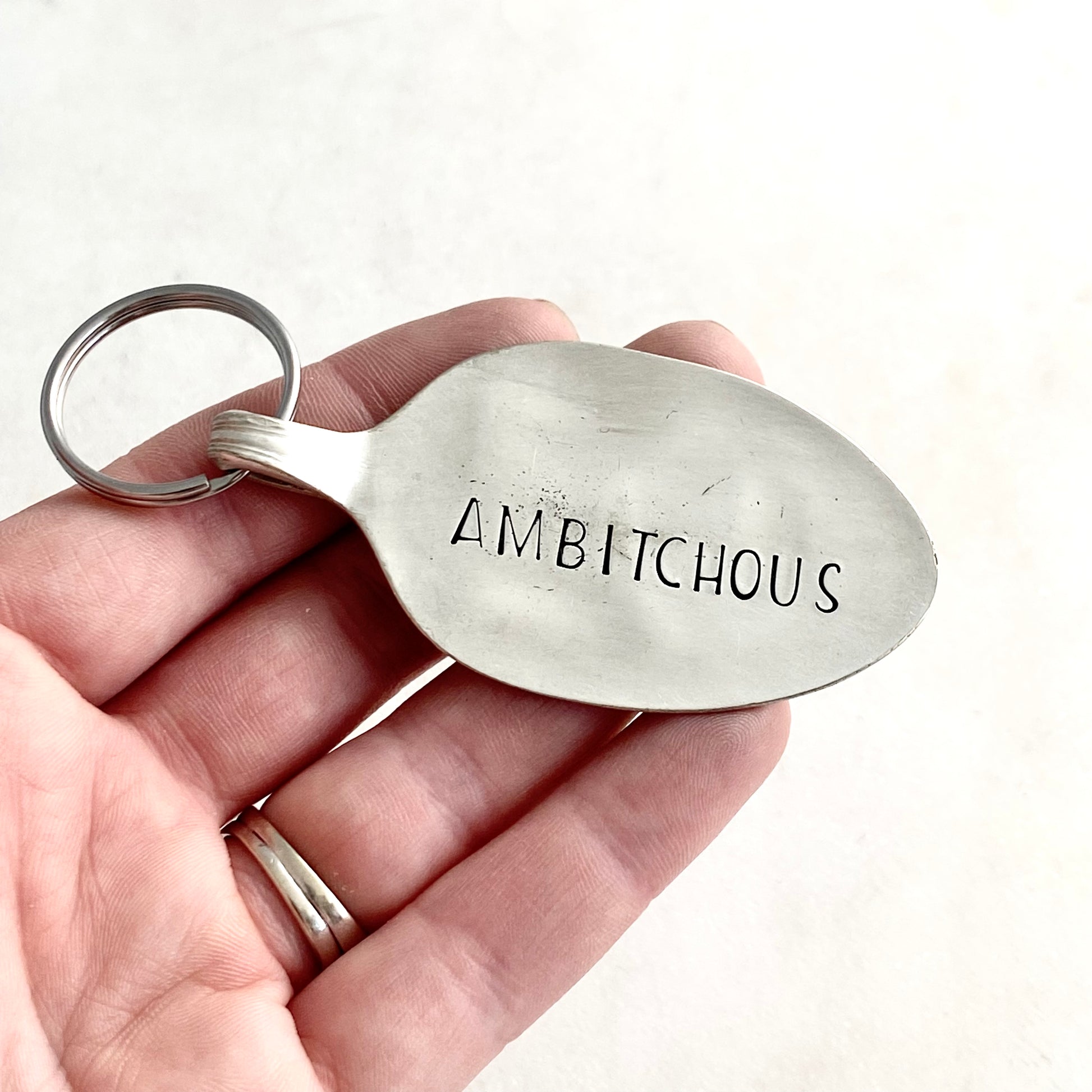 Ambitchous, Hand Stamped Vintage Spoon Keychain Keychains callistafaye   