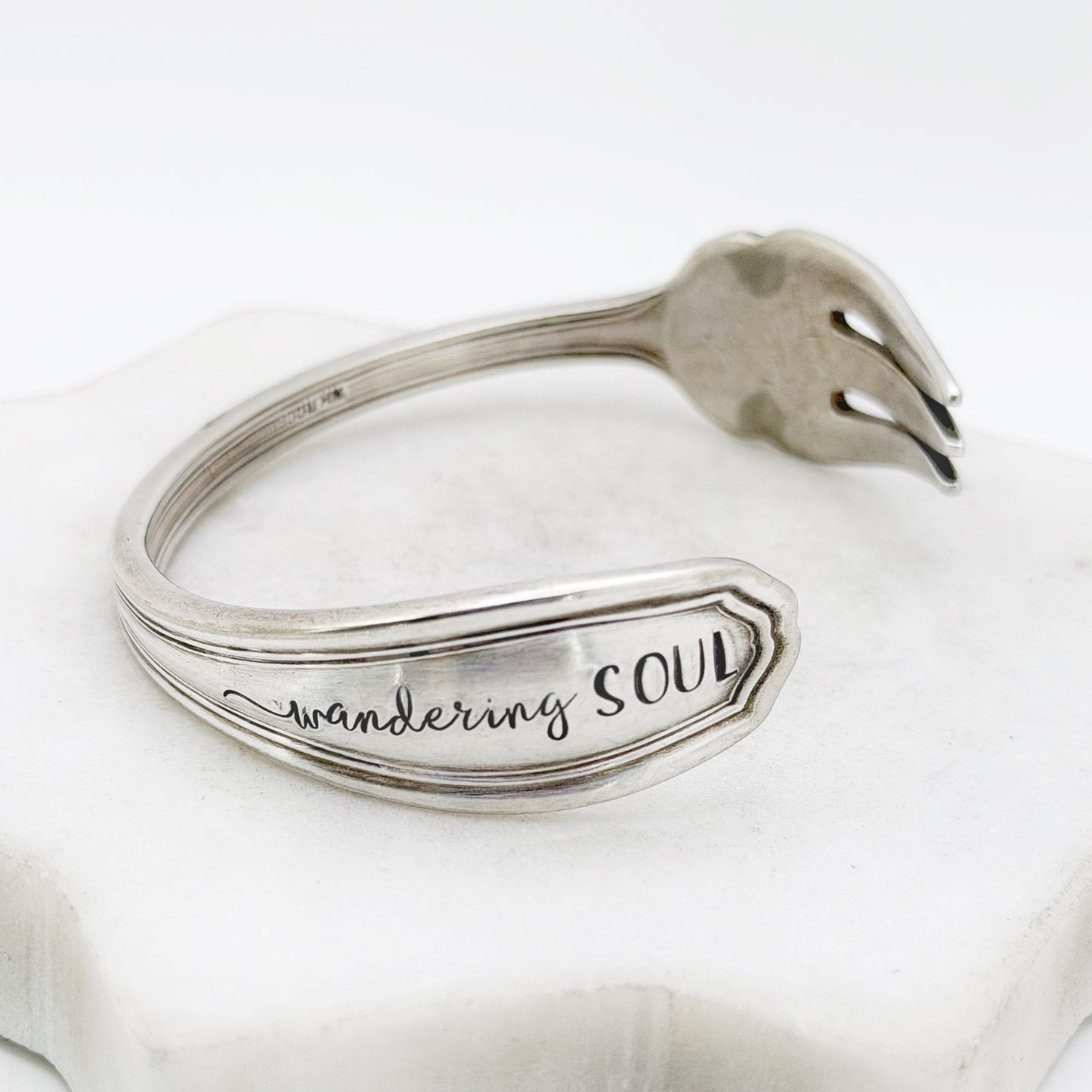 Wandering Soul, Clinton 1919, Antique Cocktail Fork Cuff Bracelet, Hand Stamped Vintage Seafood Fork Bracelets callistafaye
