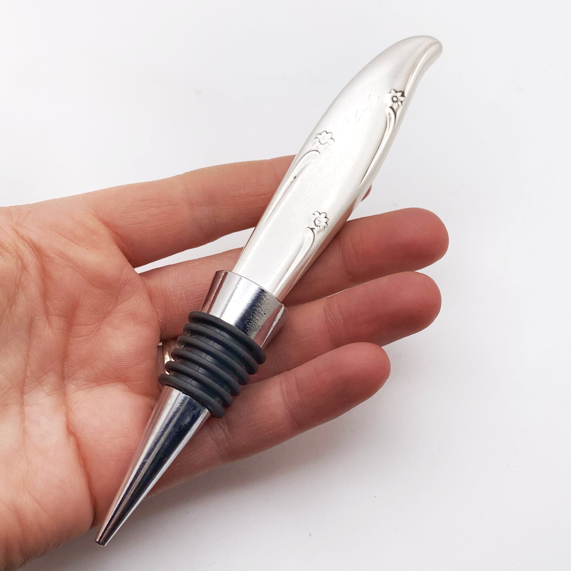 Silver Flower 1960, RARE Bottle Stopper, Vintage Silverware Wine Preserver Stopper callistafaye