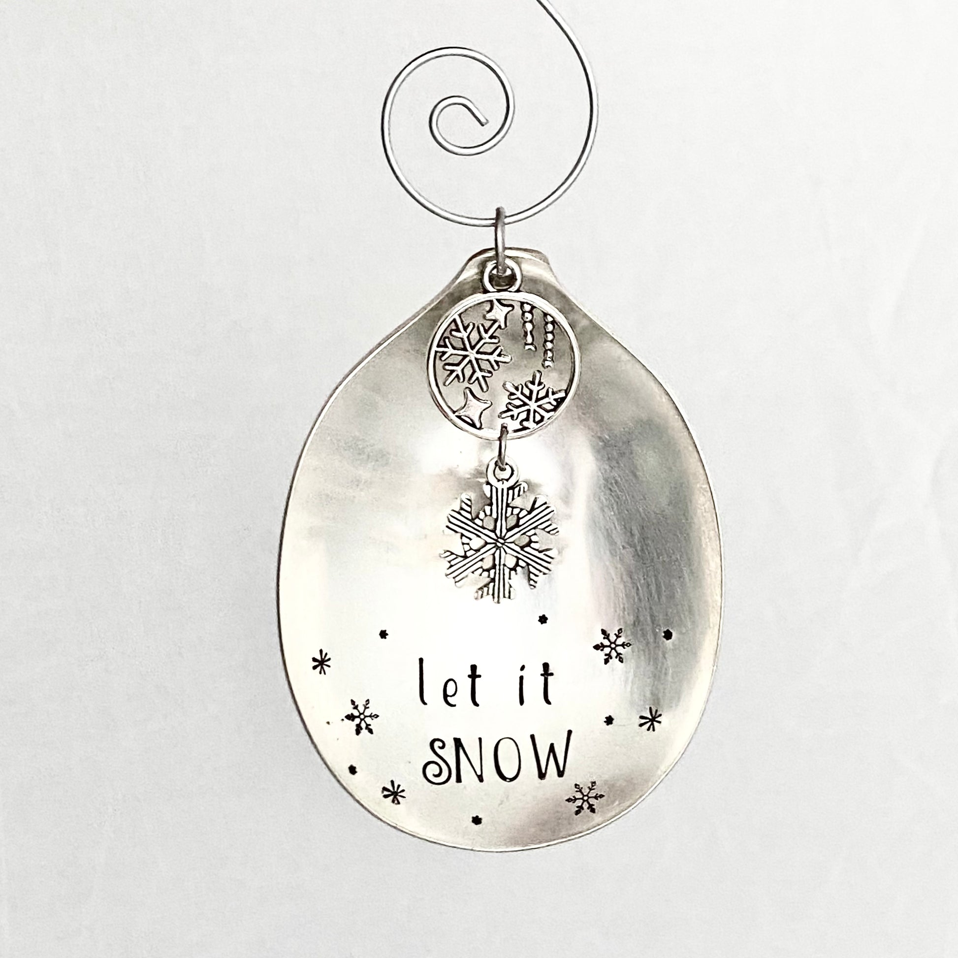 Let it Snow, Spoon Bowl Ornament, Hand Stamped Vintage Spoon Ornament, Snowflake Ornament Ornaments callistafaye   