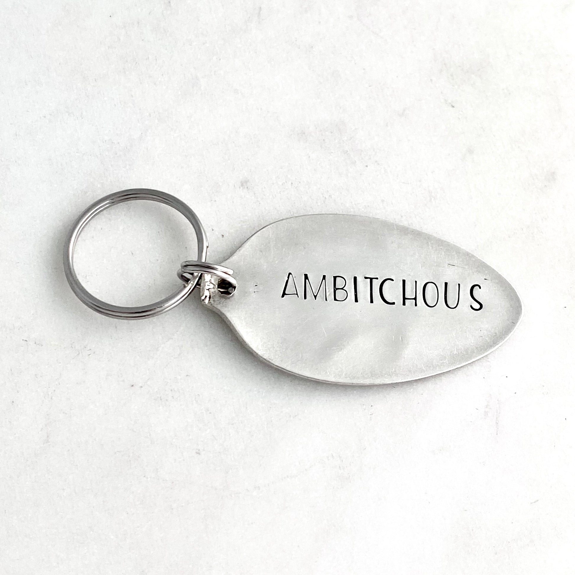 Ambitchous, Hand Stamped Vintage Spoon Keychain Keychains callistafaye   