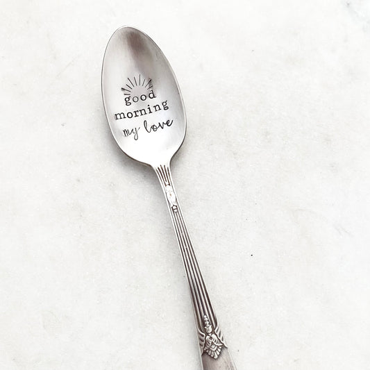 Good Morning My Love, Hand Stamped Vintage Spoon Spoons callistafaye   