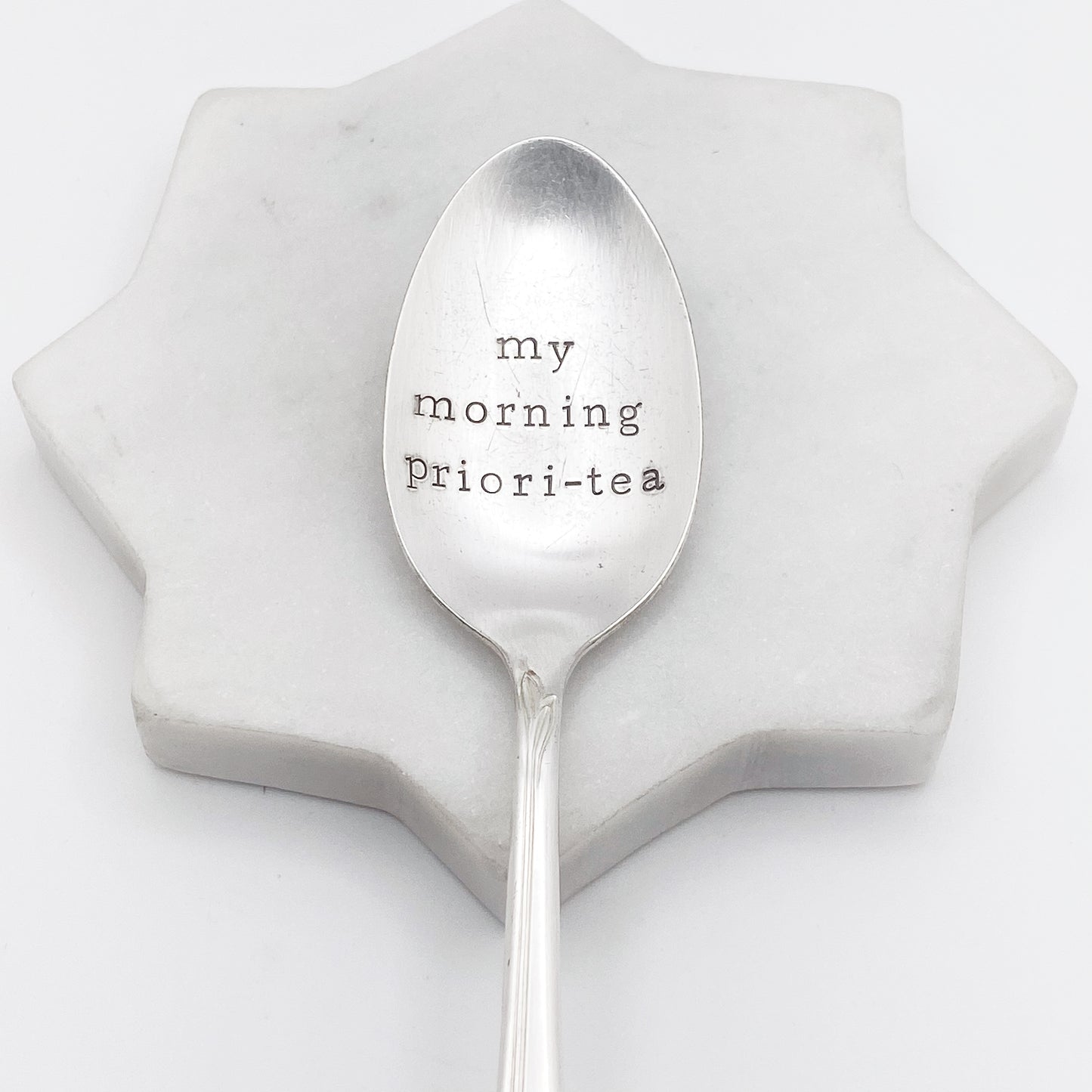 My Morning Priori-tea, Hand Stamped Vintage Spoon Spoons callistafaye   