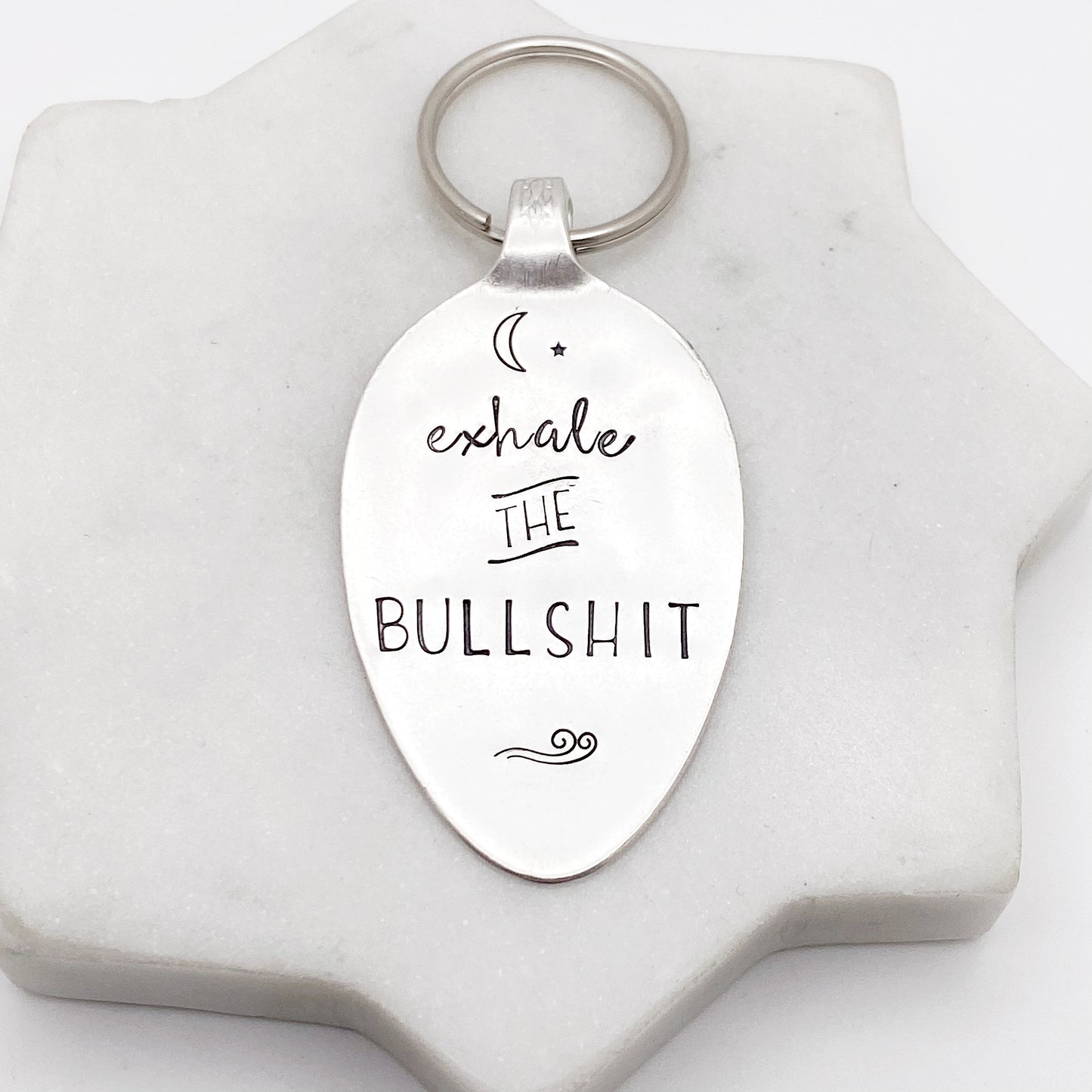 Exhale the Bullshit, Hand Stamped Vintage Spoon Keychain Keychains callistafaye   