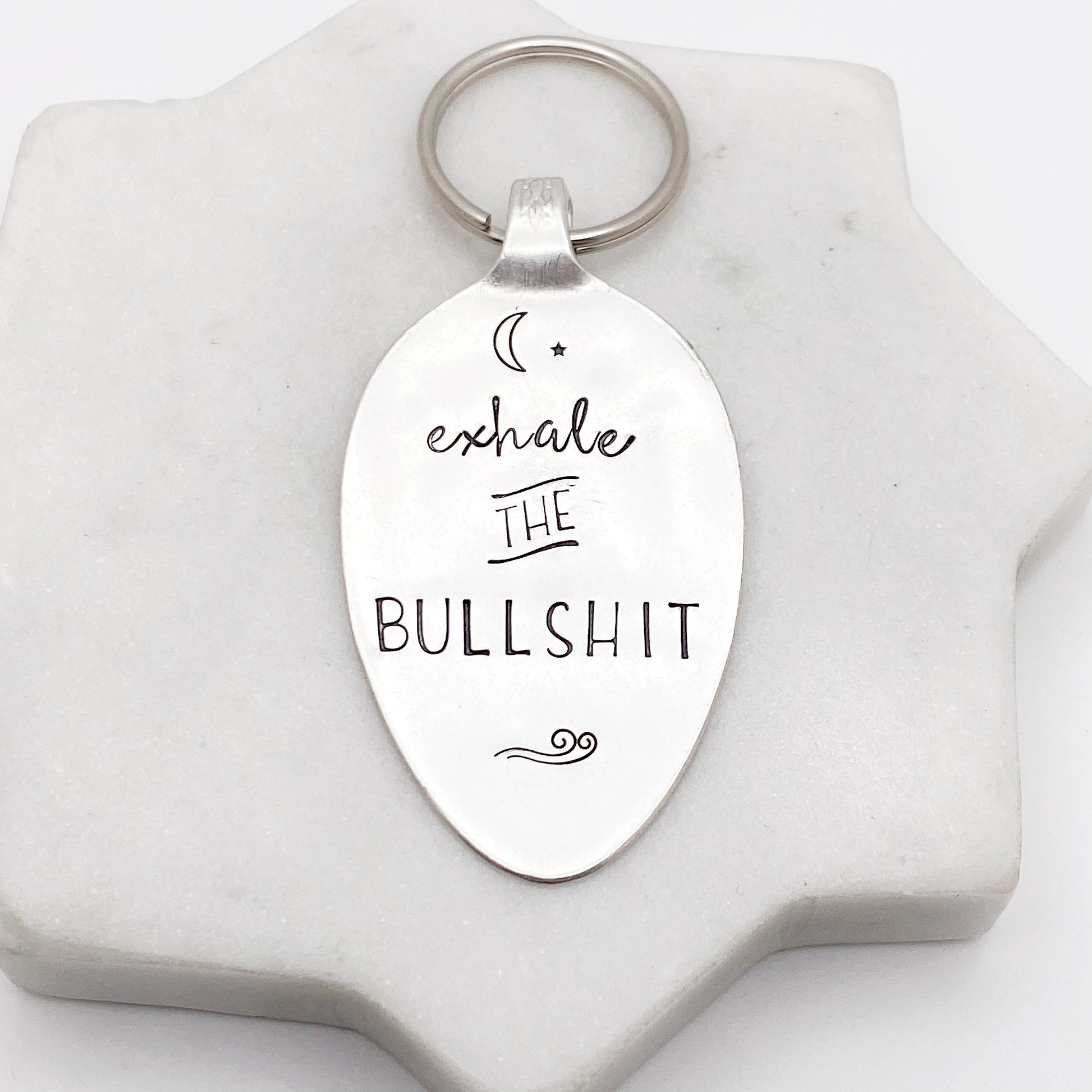 Exhale the Bullshit, Hand Stamped Vintage Spoon Keychain Keychains callistafaye   