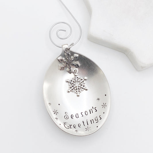 Season's Greetings, Spoon Bowl Ornament, Hand Stamped Vintage Spoon Ornament, Snowflake Ornament Ornaments callistafaye   