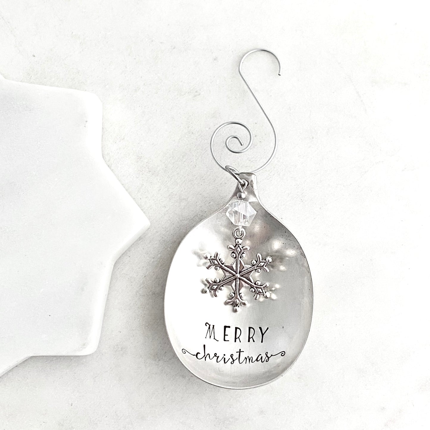 Merry Christmas, Spoon Bowl Ornament, Hand Stamped Vintage Spoon Ornament, Snowflake Ornament Ornaments callistafaye   