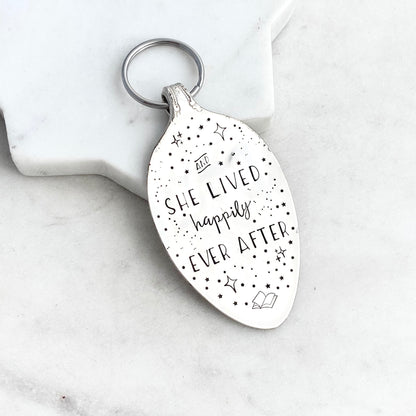 And She Lived Happily Ever After, Hand Stamped Vintage Spoon Keychain Keychains callistafaye   