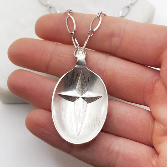 Christmas Star Pendant, Reclaimed Collector's Spoon Bowl Necklace, Vintage Souvenir Spoon Jewelry Necklaces callistafaye   