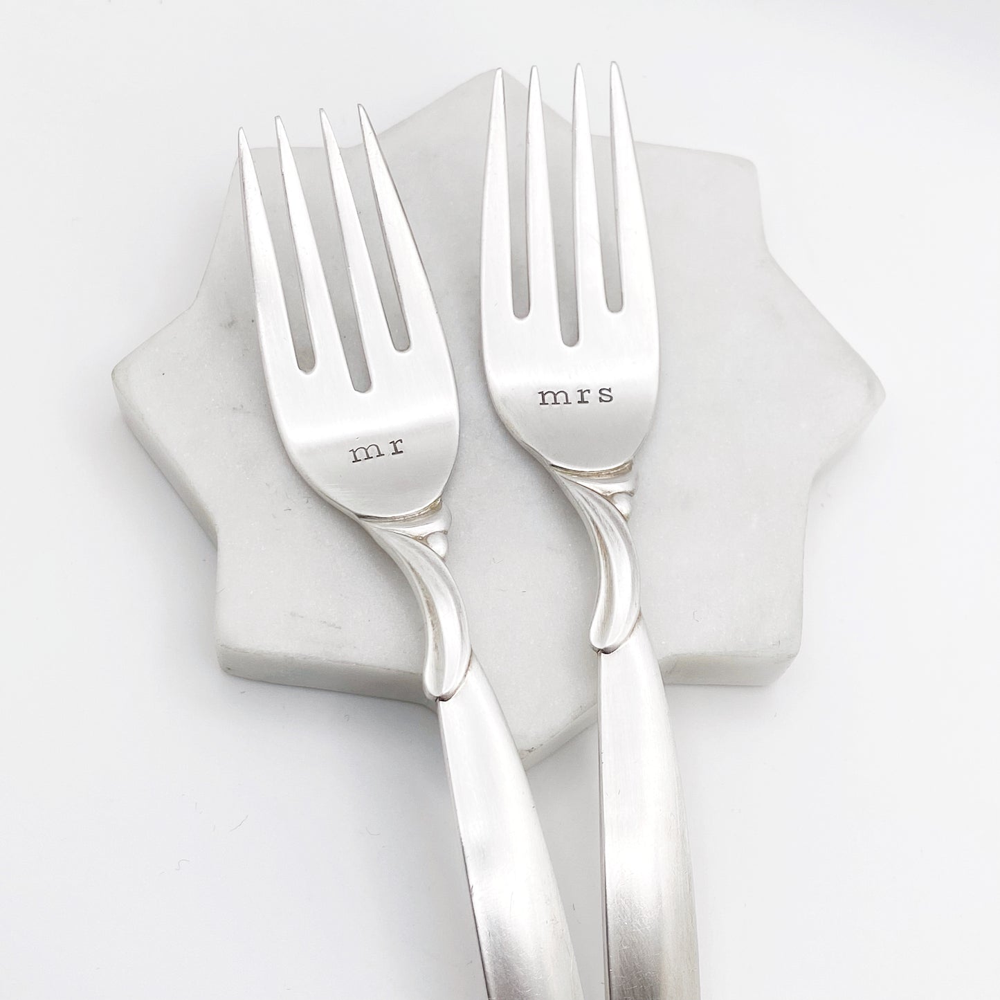 Mr & Mrs, Wedding Fork SET, Hand Stamped Vintage Fork Forks callistafaye   