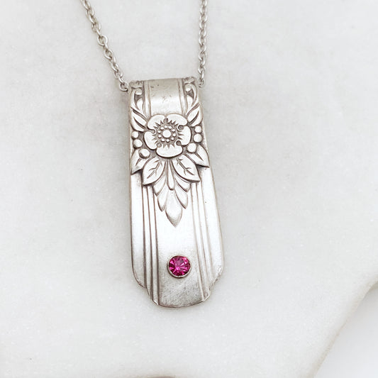 La Rose 1938, Spoon Handle Pendant with Crystal Rivet, Vintage Silver Necklace Necklaces callistafaye