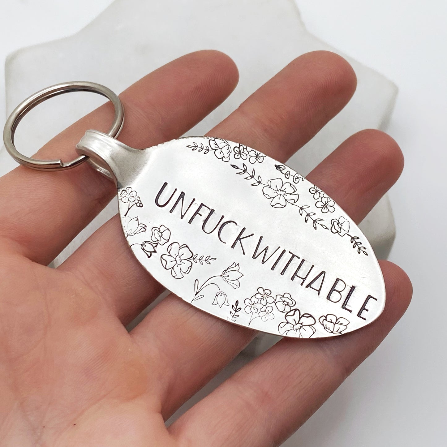 Unfuckwithable, Hand Stamped Vintage Spoon Keychain Keychains callistafaye   